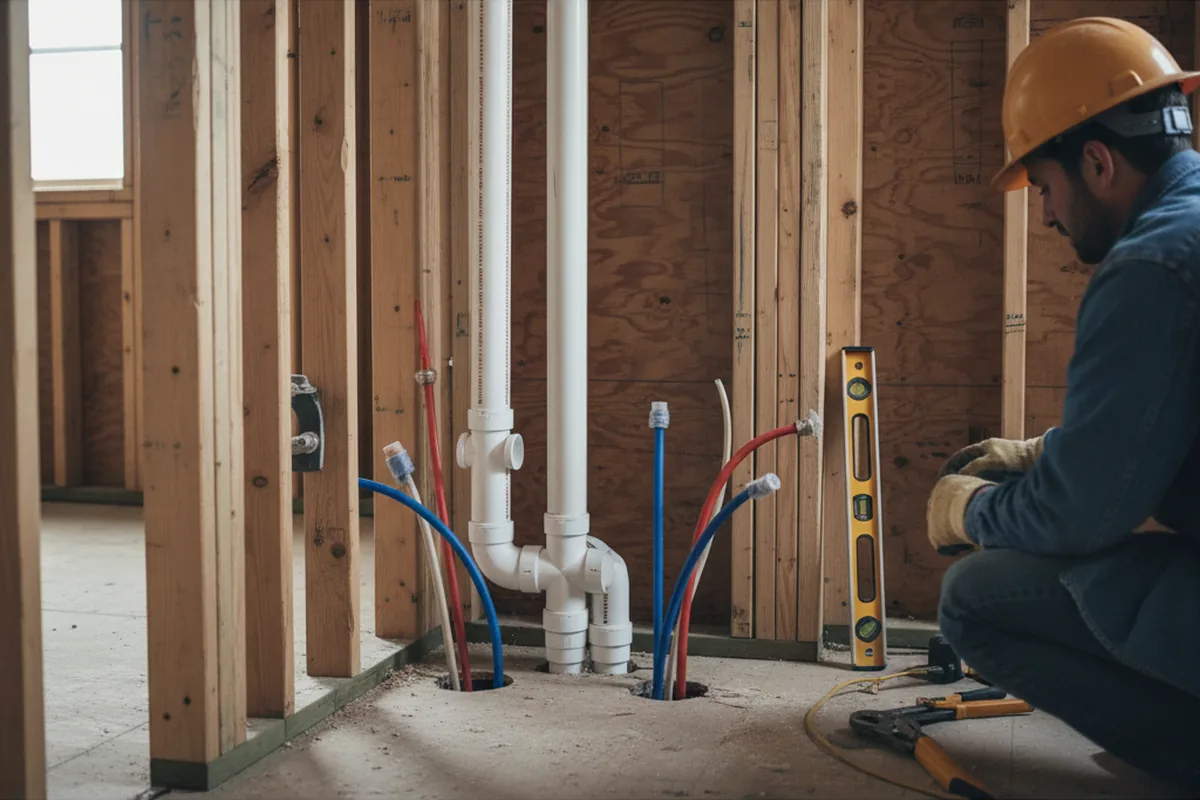 Drain and supply rough-in during Drain Cleaning in Toney
